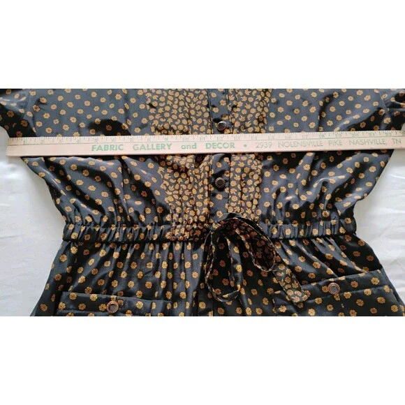 Vtg 80s Leslie Fay Midi Dress Women's Black Brown Paisley Tie Front Secretary 14 - Picture 11 of 15